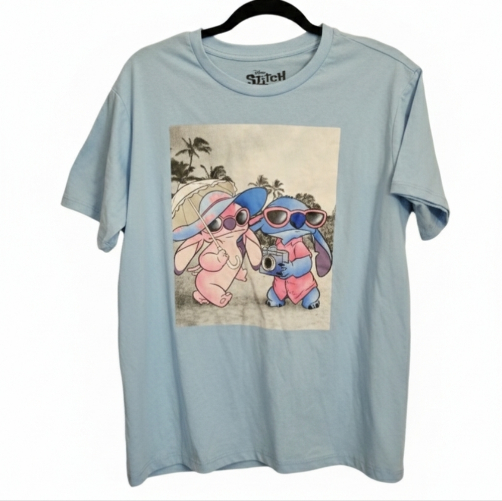 Disney Stitch & Angel Graphic Tee Light Blue Size L